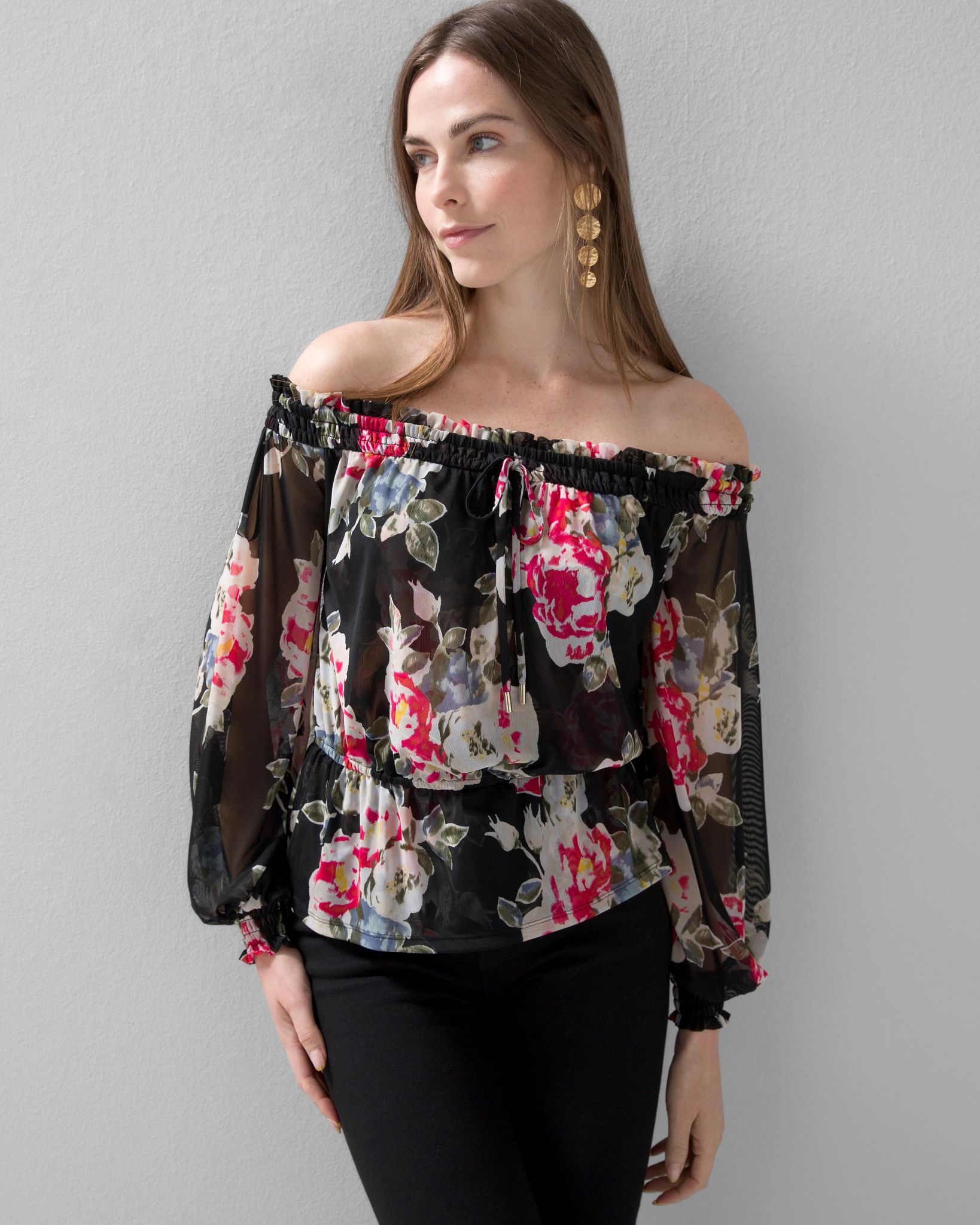 Off the Shoulder Mesh Top White House Black Market
